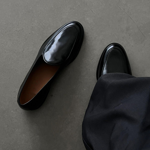 黑色德比鞋一脚蹬乐福鞋男款增高商务正装黑色复古通勤休闲皮鞋男