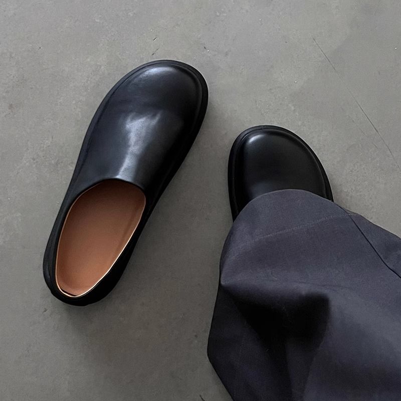 穆勒勃肯鞋男款一脚蹬黑色乐福鞋半拖鞋外穿圆头德比皮鞋通勤鞋子