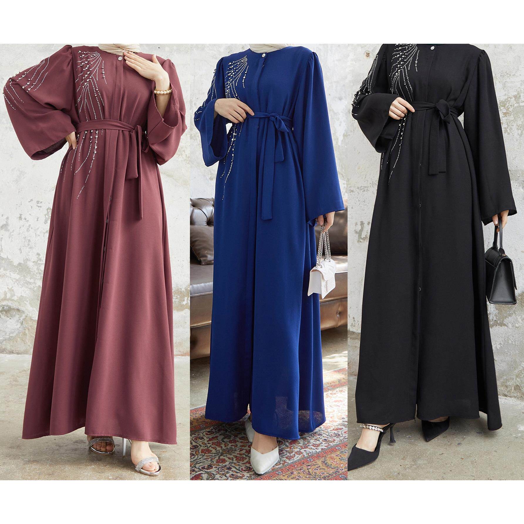新款中东名族风系带连衣裙重工钉珠烫钻长袍 Lace-up Bead Dress