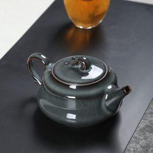 青瓷哥窑铁胎冰裂纹开片茶壶单壶陶瓷功夫茶具家用大号泡茶器送礼