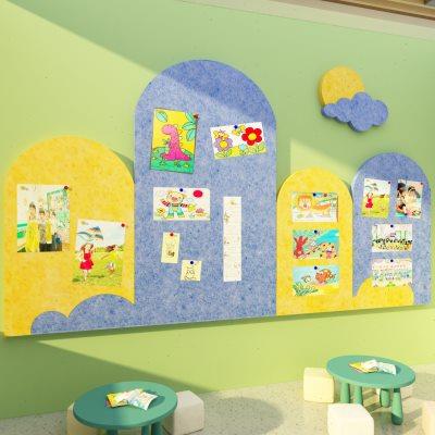幼儿园大厅墙面装饰毛毡板公告示栏学生风采展示照片背景贴纸壁画图片