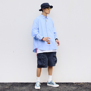 纯色cityboy日系牛津纺衬衫宽松休闲男衬衣长袖复古CS03P78图片