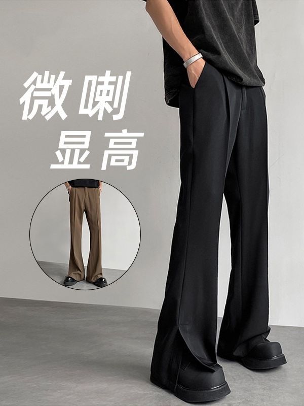 开叉显高西裤半松紧腰休闲裤子男士长裤潮痞帅微喇直筒裤X002P58图片
