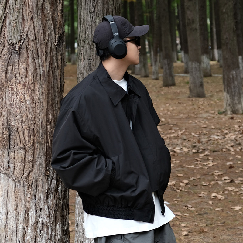 翻领男日系街头潮流基础黑色棉服教练夹克JK05常规P105加棉款P125,男装棉衣,电商A400（原B301）