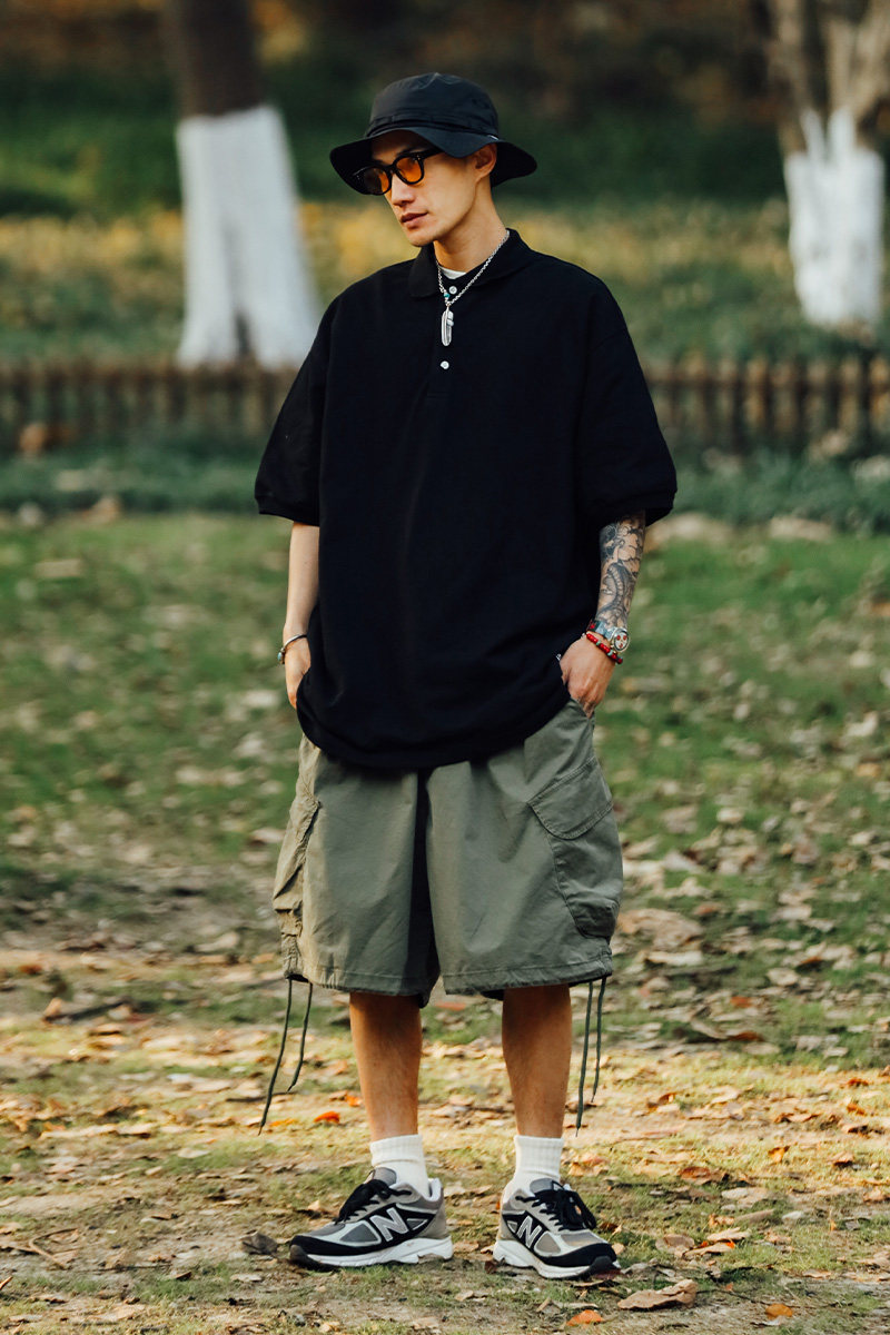 日系CityBoy风夏季宽松纯色翻领短袖无信仰T恤POLO衫男POLO01P55,男装Polo衫,电商A400（原B301）