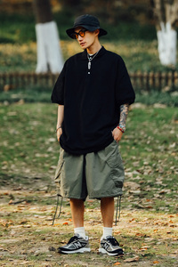 日系CityBoy风夏季宽松纯色翻领短袖无信仰T恤POLO衫男 POLO01P55图片
