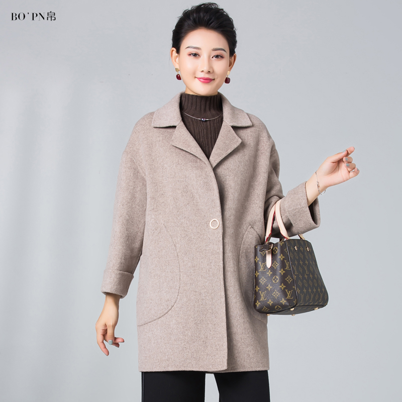 双面羊毛呢大衣中老年女装中长款中年秋装无羊绒妈妈冬装毛呢外套