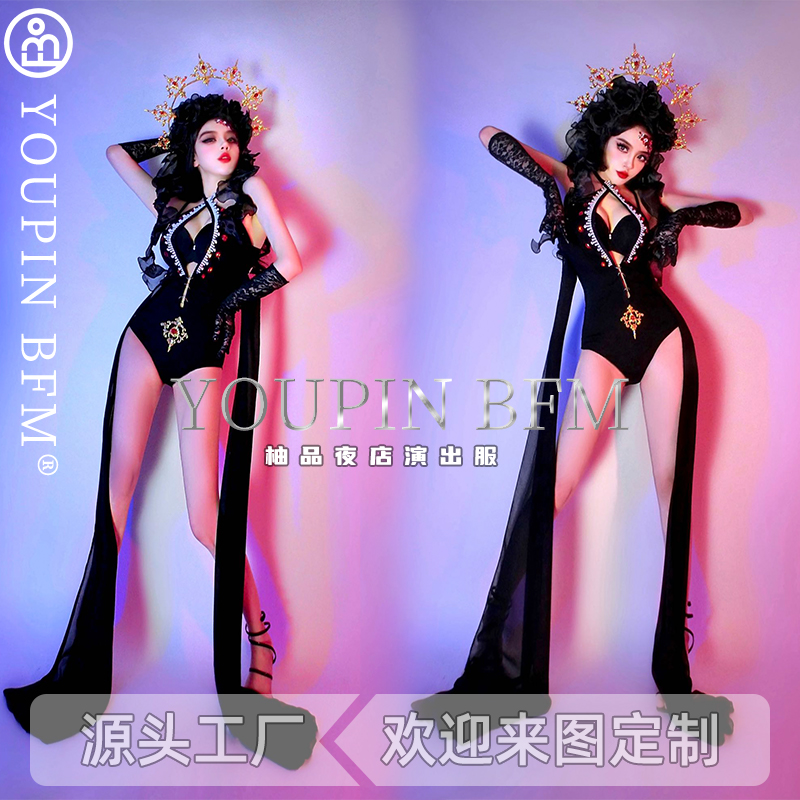 黑色玫瑰哥特风蕾丝连衣裙性感ds