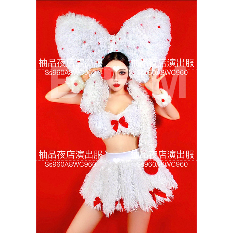 酒吧gogo演出服圣诞节白色裙子可爱女团商演主题秀写真拍摄舞队dj