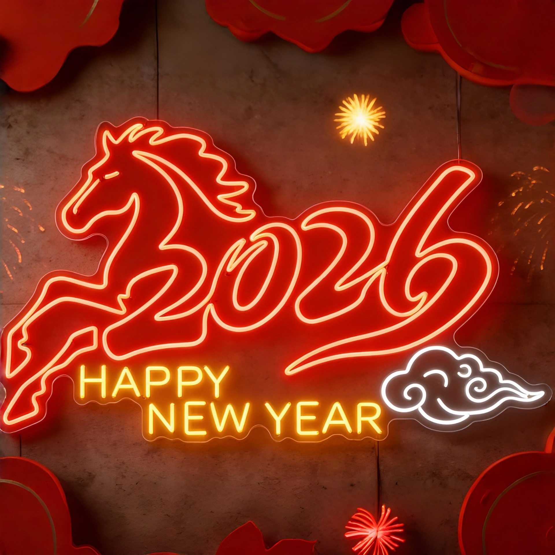 2026春节生肖马造型发光led灯牌酒店商铺酒吧ktv新年装饰广告灯