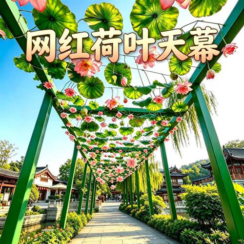 网红打卡夏季遮阳荷叶荷花天幕