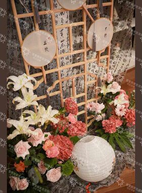 新中式古风仿真花艺屏风婚礼布置