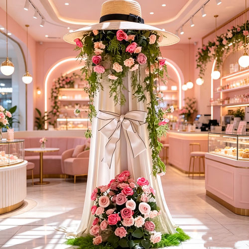 优雅礼帽人形花幔打卡美陈