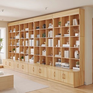 实木书柜一体到顶满墙儿童教室阅读落地书架客厅储物带卡座格子柜