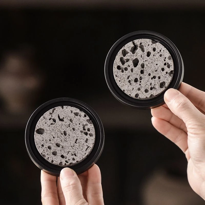 中式天然火山岩茶杯垫洞石杯托壶垫石头禅意隔热茶托茶道配件