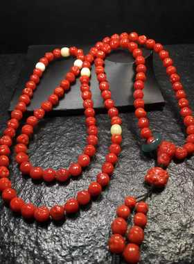保山南红玛瑙雕刻笑佛毛衣链辣椒红色8㎜108佛珠收藏级别男女款