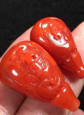 瓦西料南红雕刻龙三通柿子红满色满肉手串项链吊坠挂件珠宝男女款