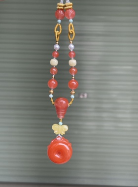 川料南红玛瑙好运连连莲花diy手工编织项链吊坠锁骨链平安扣