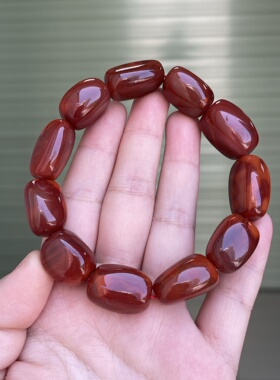 精品川料南红玛瑙特色牛血红火焰纹随型大尺寸手串男女款单圈原创