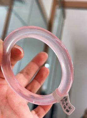 天然粉晶手镯实物颜色超美带有六芒光通透手串手链男女款55㎜径口