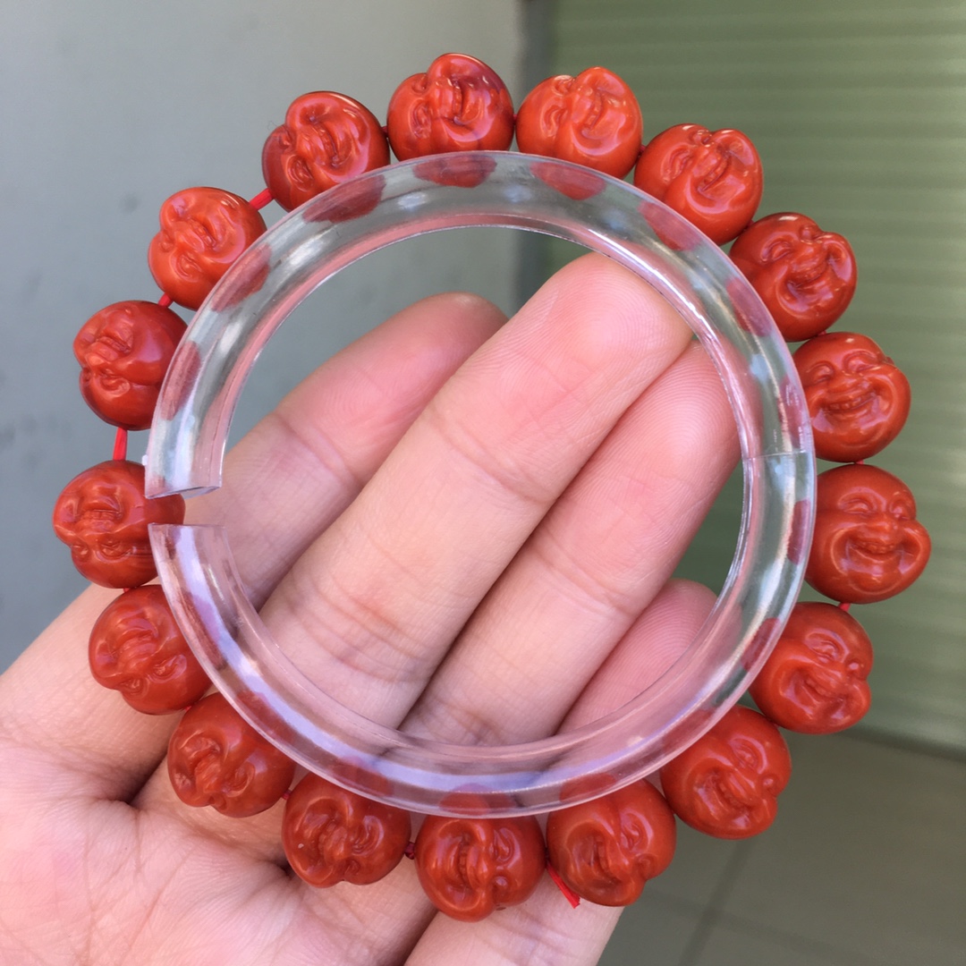 保山料南红玛瑙弥勒佛头笑口常开手串手链男女款单圈玉石文玩饰品