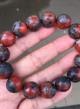 保山杨柳阿东寨老南红聚宝盆手串包浆锦红老型珠飞碟苹果珠手链男