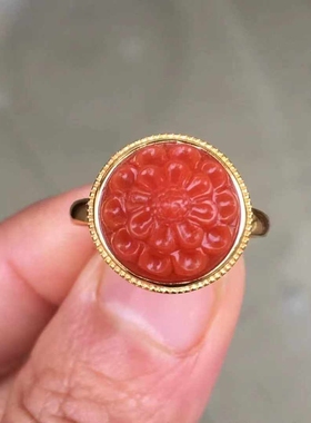 瓦西南红玛瑙格桑花女款戒指925银镶嵌活口珠宝饰品diy配饰精美女