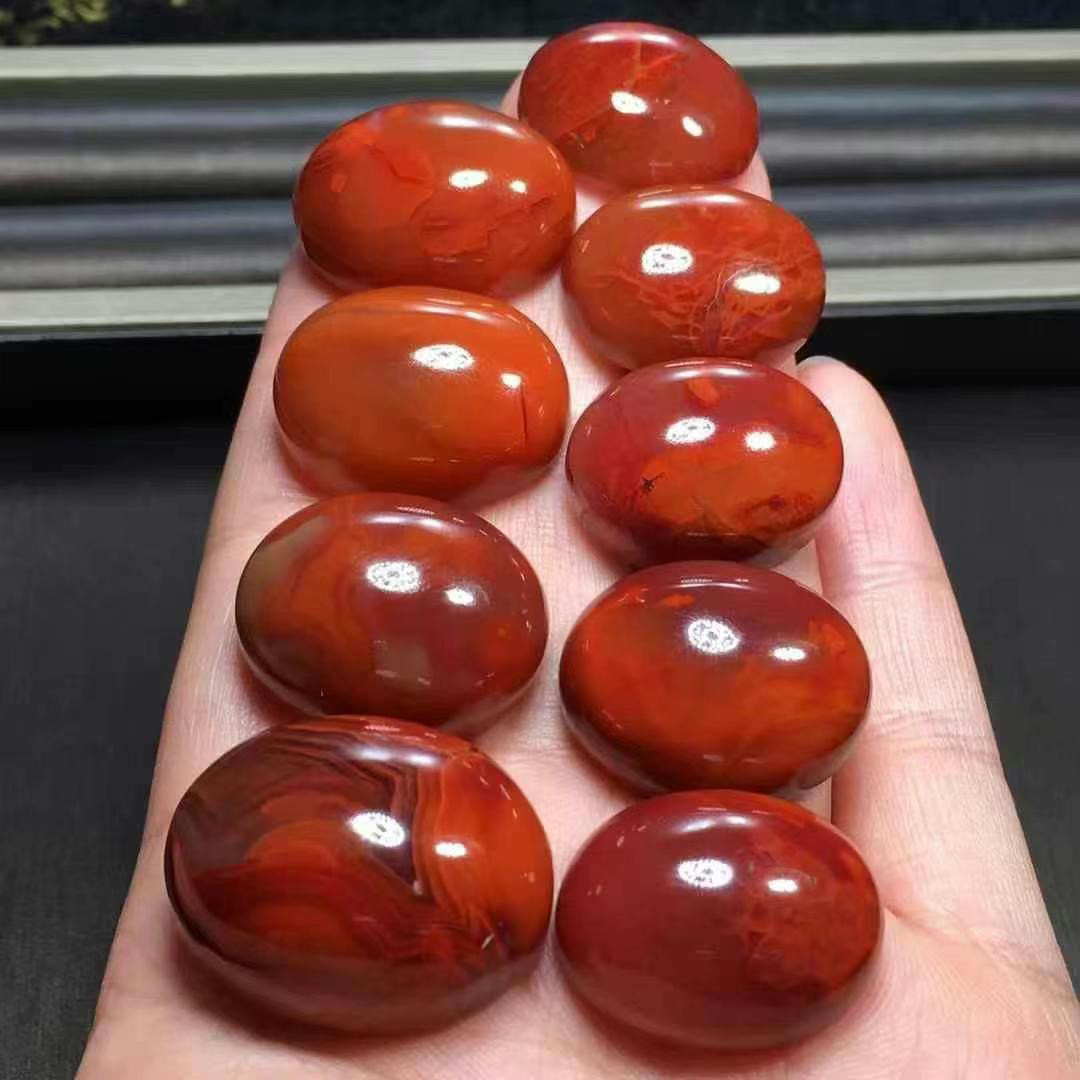 天然凉山南红川料蛋型戒面红纹石海纹石翡翠蜜蜡绿松石手串吊坠女