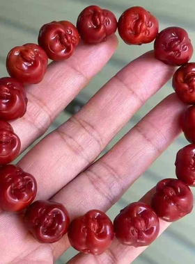 南红玛瑙牛血红手串收藏瓦西笑佛头满肉柔光磨砂哑光男女款单圈