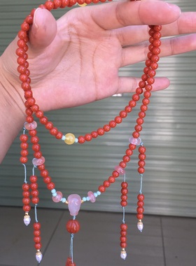 川料南红玛瑙毛衣链手工DIY项链珠宝古玩收藏旧物件手串吊坠挂件