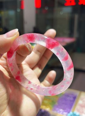 天然蔷薇石樱花雨手镯罕见矿种玉化冰飘粉樱花雨爱情石飘花意美女