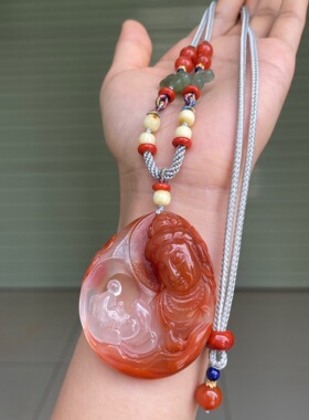 精品川料南红冰飘观音吊坠diy手工编织项链吊坠百搭时尚玉石饰品