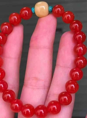 保山冰红手串南红玛瑙搭配天然蜜蜡老型单珠单圈手串8.2㎜女款