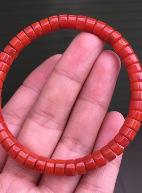川料南红玛瑙精工直切药片手串6㎜单圈满肉柿子红男女款单圈玉石