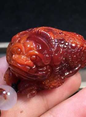 瓦西南红三脚金蟾手把件玫瑰红俏柿子红苏工雕刻吊坠挂件男女款