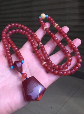 瓦西南红柿子红老型毛衣链和田玉天河石海蓝宝流行时尚饰品礼物女