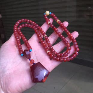 瓦西南红柿子红老型毛衣链和田玉天河石海蓝宝流行时尚饰品礼物女