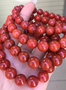 川料南红玛瑙手串1012㎜男女款火焰纹玫红柿子红双色文玩饰品