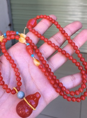 川料南红玛瑙特色樱桃红DIY葫芦项链民族风国风原创精美饰品男女