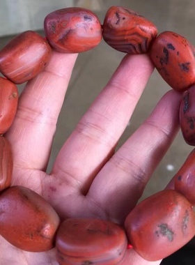 天然南红九口料带包浆手串颜色鲜艳单圈手链百搭毛衣链男女款吊坠