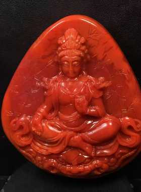 瓦西南红玛瑙观音菩萨吊坠手把件摆件苏工雕刻柿子红锦红双色男女