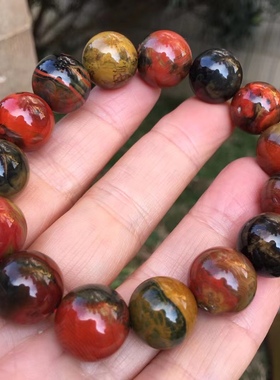 天然南红大山包黄皮包浆手串满色满肉单圈圆珠手链无杂裂男女款式