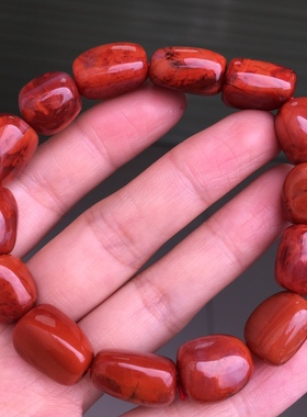 精品川料南红玛瑙特色牛血红火焰纹随型手串手链男女款原创设计女