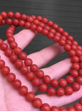 保山南红玛瑙108佛珠柿子红色多圈8㎜男女款玉石文玩柔光磨砂