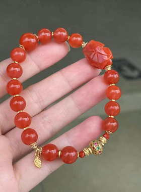 精品南红冰红DIY手链海蓝宝铜发晶草莓晶舒俱来翡翠18k金吊坠挂件