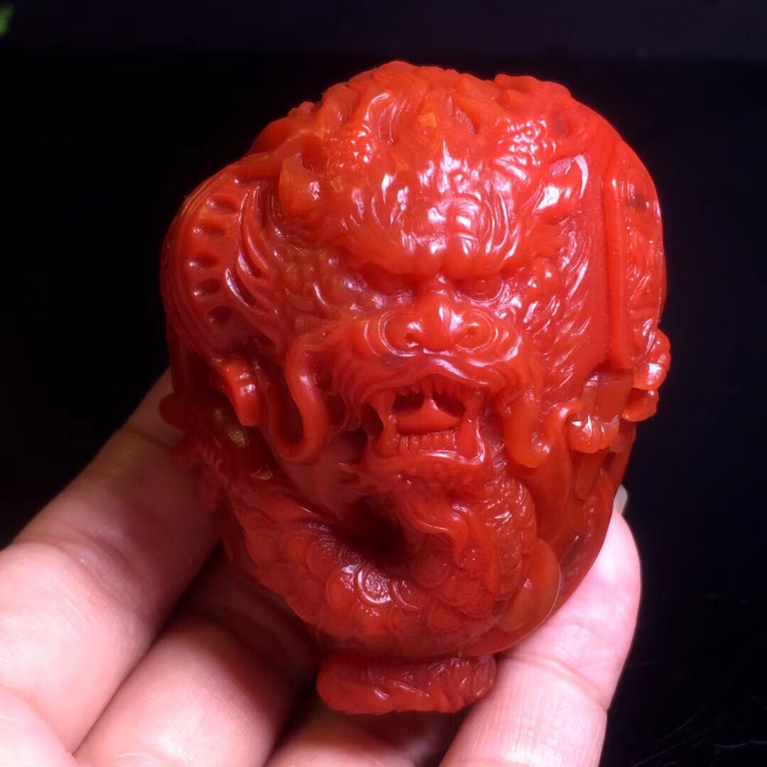 精品保山南红雕刻龙手把件富甲天下高冰荔枝冻盐源玛瑙吊坠手串男