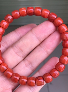 精品川料南红玛瑙牛血红火焰纹精工直切手串7.6㎜双色交融男女款