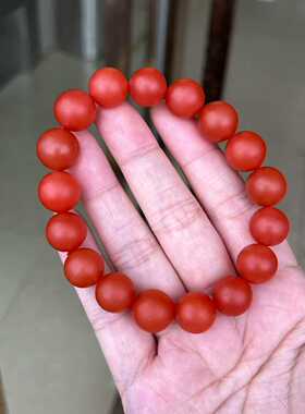 保山南红玛瑙正红柿子红单圈手串柔光磨砂哑光男女款12㎜单圈玉石