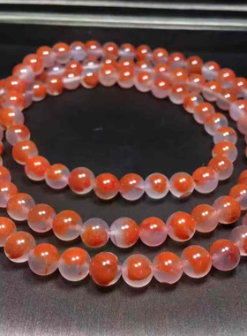 南红玛瑙精品九口料高冰鸿运当头飘花佛珠多圈手链尺寸7.5mm 百搭
