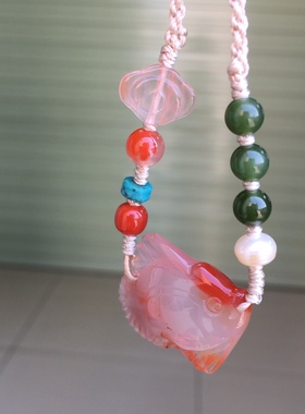 川料南红特色冰飘花鸿运当头金鱼手工编织DIY项链男女款百搭款